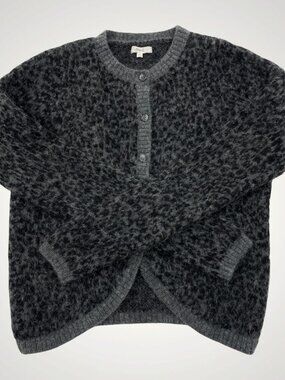 YERSE Alpaca Wool Blend Leopard Print Cozy Button Cardigan Sweater Women’s S